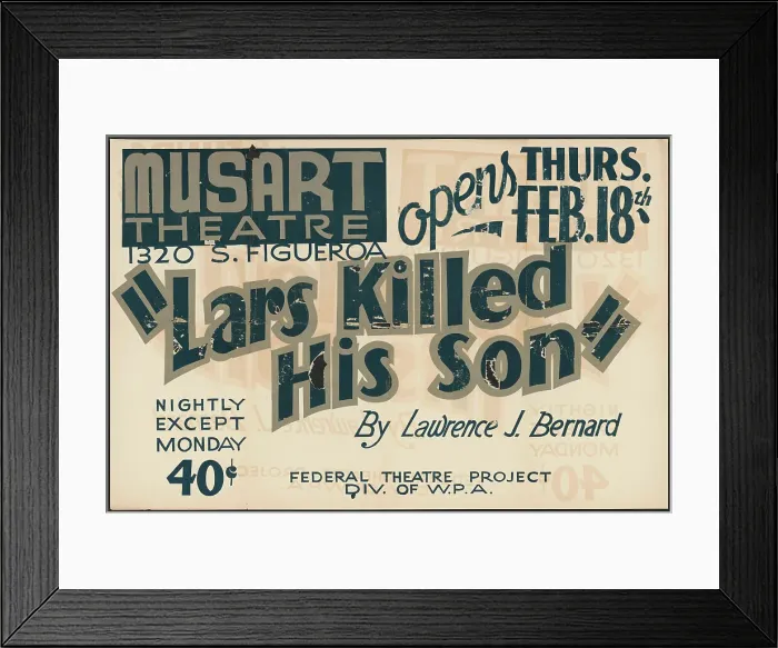 Framed Print : Lars Killed His Son, Los Angeles, 1937. Creator: Unknown Framed Print : Lars Killed His Son, Los Angeles, 1937. Creator: Unknown
