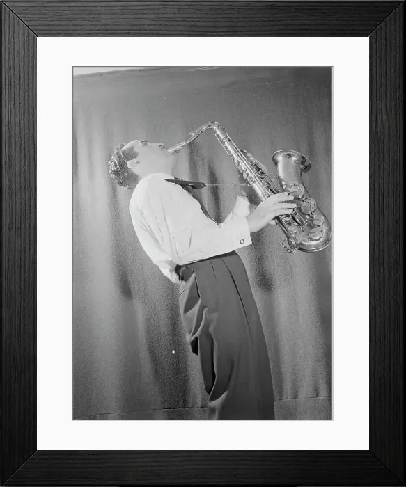 Framed Print : Portrait of Charlie Ventura, William P. Gottlieb's home (table tennis room), N.Y. ca. Apr. 1947. Creator: William Paul Gottlieb Framed Print : Portrait of Charlie Ventura, William P. Gottlieb's home (table tennis room), N.Y. ca. Apr. 1947. Creator: William Paul Gottlieb