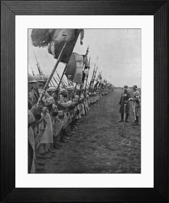 Framed Print : La parade des drapeaux; Le general Gouraud a reuni les drapeaux de tous les regiments... 1916. Creator: Unknown Framed Print : La parade des drapeaux; Le general Gouraud a reuni les drapeaux de tous les regiments... 1916. Creator: Unknown