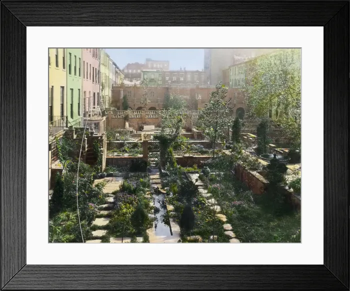 Framed Print : Turtle Bay Gardens, 227-247 East 48th Street and 228-246 East 49th Street, New York, New York, 1920. Creator: Frances Benjamin Johnston Framed Print : Turtle Bay Gardens, 227-247 East 48th Street and 228-246 East 49th Street, New York, New York, 1920. Creator: Frances Benjamin Johnston