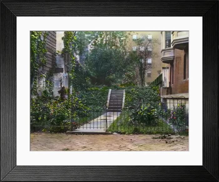 Framed Print : Unidentified city garden, probably New York, New York, c1922. Creator: Frances Benjamin Johnston