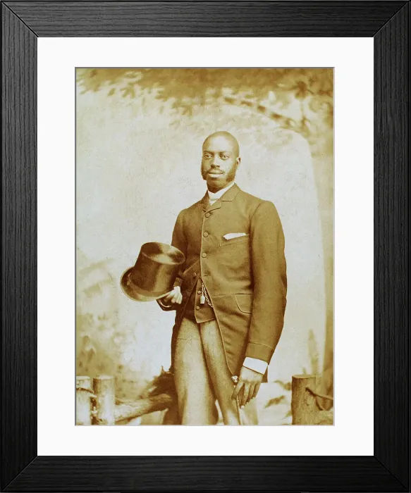 Framed Print : Studio portrait of man with top hat and cane, c1880-c1889. Creator: George E. Curtis Framed Print : Studio portrait of man with top hat and cane, c1880-c1889. Creator: George E. Curtis