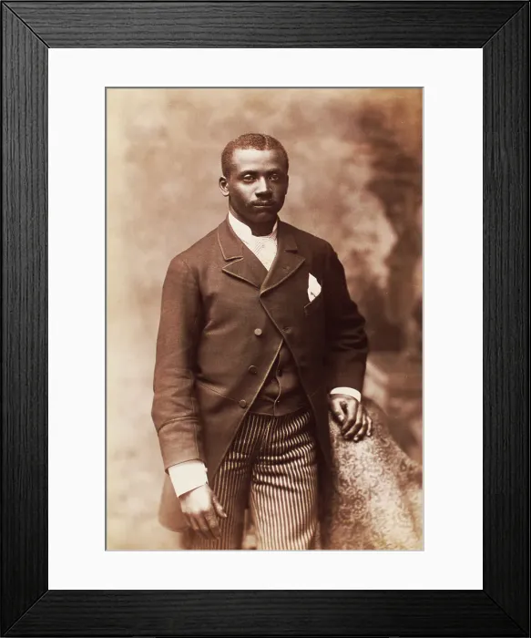 Framed Print : Studio portrait of a man dressed in jacket, vest, tie and striped pants, c1880-c1889. Creator: Alexander Hesler Framed Print : Studio portrait of a man dressed in jacket, vest, tie and striped pants, c1880-c1889. Creator: Alexander Hesler