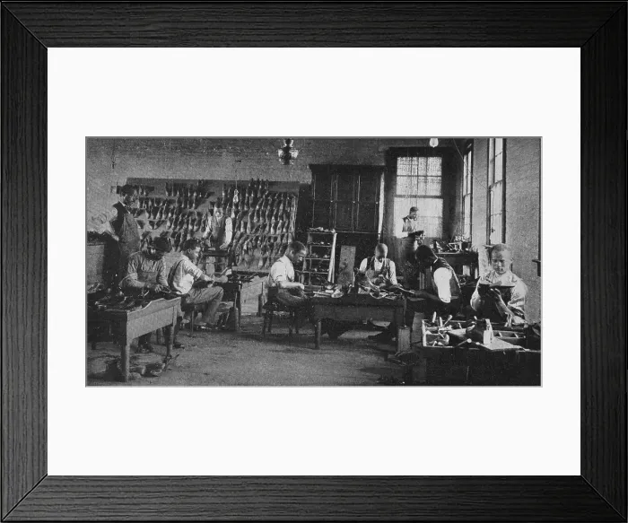 Framed Print : Shoe shop making and repairing, 1904. Creator: Frances Benjamin Johnston Framed Print : Shoe shop making and repairing, 1904. Creator: Frances Benjamin Johnston