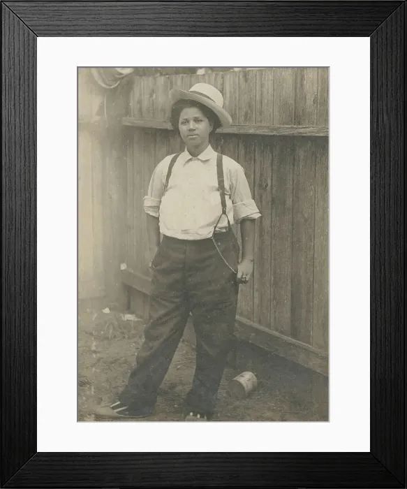 Framed Print : Woman dressed in men's clothing, c1890. Creators: G. Walter Roberts, Unknown Framed Print : Woman dressed in men's clothing, c1890. Creators: G. Walter Roberts, Unknown
