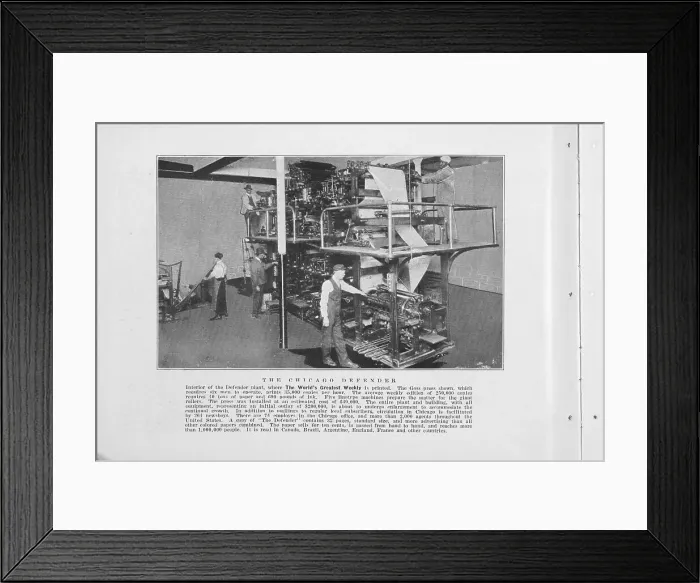 Framed Print : The Chicago Defender; Interior of the Defender plant, where the world's greatest weekly... 1925. Creator: Unknown Framed Print : The Chicago Defender; Interior of the Defender plant, where the world's greatest weekly... 1925. Creator: Unknown