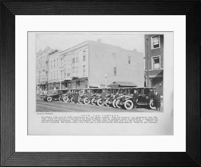 Framed Print : Your Cab Company; In response to the need for rapid transportation in a city rapidly growing...1925. Creator: Unknown Framed Print : Your Cab Company; In response to the need for rapid transportation in a city rapidly growing...1925. Creator: Unknown