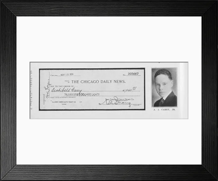 Framed Print : A.J. Carey, Jr.; The Chicago Daily News [1st prize check], 1925. Creator: Unknown