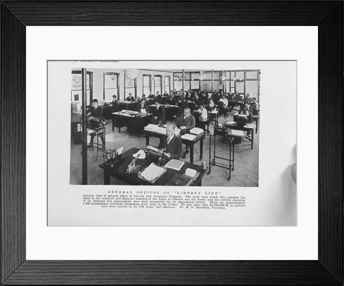 Framed Print : General offices of Liberty Life, 1925. Creator: Unknown. General offices of Liberty Life, 1925. Creator: Unknown Framed Print : General offices of Liberty Life, 1925. Creator: Unknown. General offices of Liberty Life, 1925. Creator: Unknown