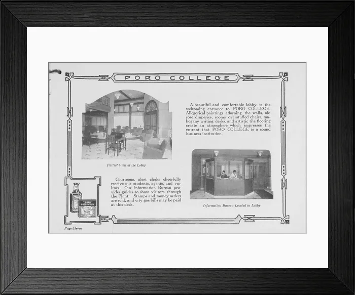 Framed Print : Poro College; Partial view of the lobby; Information Bureau located in lobby, 1922. Creator: Unknown Framed Print : Poro College; Partial view of the lobby; Information Bureau located in lobby, 1922. Creator: Unknown