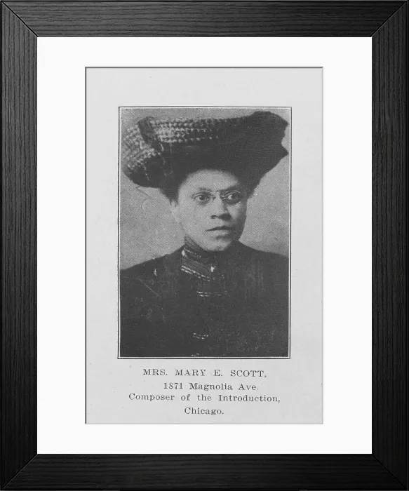 Framed Print : Mrs. Mary E. Scott; Composer of the introduction, Chicago, 1907. Creator: Unknown Framed Print : Mrs. Mary E. Scott; Composer of the introduction, Chicago, 1907. Creator: Unknown