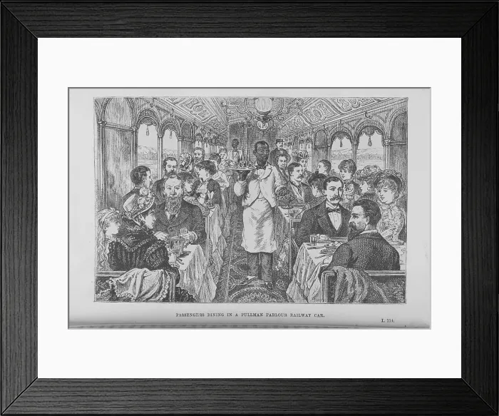 Framed Print : Passengers dining in a Pullman parlour railway car, 1882. Creator: Unknown Framed Print : Passengers dining in a Pullman parlour railway car, 1882. Creator: Unknown