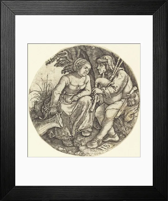 Framed Print : Bagpipe Player with His Lover. Creator: Master I. B Framed Print : Bagpipe Player with His Lover. Creator: Master I. B