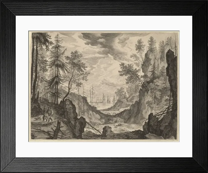 Framed Print : Woodland Scene with a Waterfall, probably c. 1609. Creator: Aegidius Sadeler II Framed Print : Woodland Scene with a Waterfall, probably c. 1609. Creator: Aegidius Sadeler II