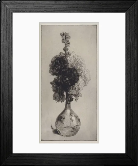 Framed Print : Hollyhocks in a Long-Necked Vase, 1891. Creator: James David Smillie Framed Print : Hollyhocks in a Long-Necked Vase, 1891. Creator: James David Smillie