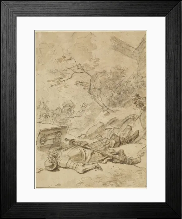 Framed Print : Don Quixote Defeated by the Windmill, 1780s. Creator: Jean-Honore Fragonard Framed Print : Don Quixote Defeated by the Windmill, 1780s. Creator: Jean-Honore Fragonard