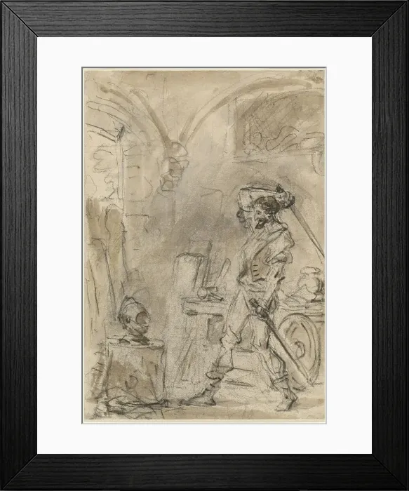 Framed Print : Don Quixote about to Strike the Helmet, 1780s. Creator: Jean-Honore Fragonard Framed Print : Don Quixote about to Strike the Helmet, 1780s. Creator: Jean-Honore Fragonard