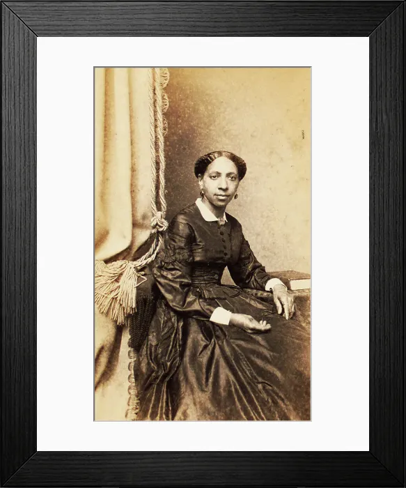 Framed Print : Portrait of woman seated next to tasselled curtain, (1860-1880?). Creator: Abraham Bogardus Framed Print : Portrait of woman seated next to tasselled curtain, (1860-1880?). Creator: Abraham Bogardus