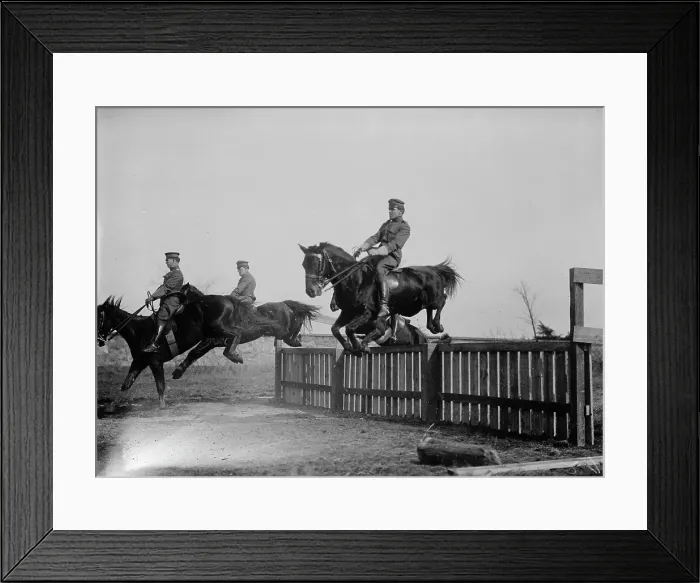 Framed Print : Fort Myer - 2nd Lt. William H. Shepherd, U.S.A. 3rd Field Art. Hurdling, 1911. Creator: Harris & Ewing. Fort Myer - 2nd Lt. William H. Shepherd, U.S.A. 3rd Field Art. Hurdling, 1911. Creator: Harris & Ewing