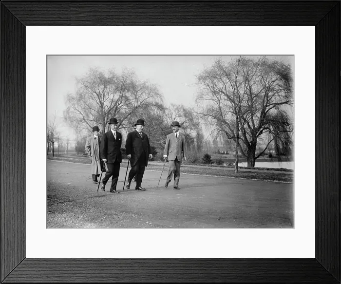 Framed Print : William Howard Taft Out For A Stroll with Archibald Butt...And Charles Dewey Hilles...1910 Creator: Harris & Ewing. William Howard Taft Out For A Stroll with Archibald Butt...And Charles Dewey Hilles...1910 Creator: Harris & Ewing