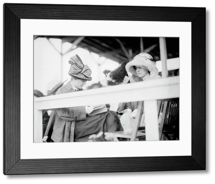 Framed Print : Horse Shows - Mrs. Longworth; Miss Mary Sutherland, 1911. Creator: Harris & Ewing. Horse Shows - Mrs. Longworth; Miss Mary Sutherland, 1911. Creator: Harris & Ewing