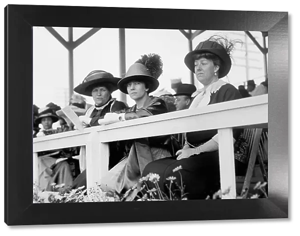 Horse Shows - Spectators: Unidentified; Mrs. Nicholas Longworth; Mrs. W. Murray Crane, 1911. Creator: Harris & Ewing. Horse Shows - Spectators: Unidentified; Mrs. Nicholas Longworth; Mrs. W. Murray Crane, 1911. Creator: Harris & Ewing