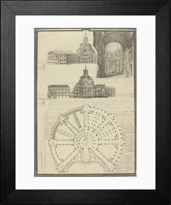 Framed Print : Plan and Three Views of a Circular Church, c. 1750. Creator: Pierre Varin Framed Print : Plan and Three Views of a Circular Church, c. 1750. Creator: Pierre Varin