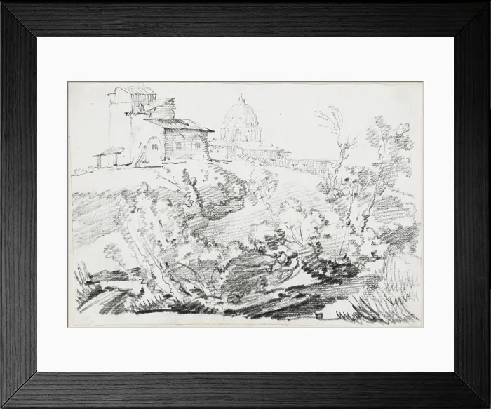 Framed Print : A Building on a Hill with Saint Peter's in the Distance, 1744 / 1750. Creator: Joseph-Marie Vien the Elder Framed Print : A Building on a Hill with Saint Peter's in the Distance, 1744 / 1750. Creator: Joseph-Marie Vien the Elder