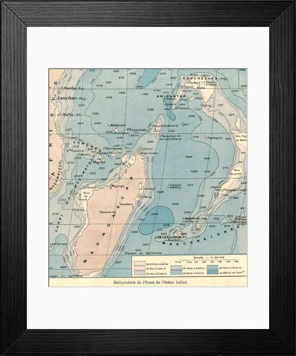 Framed Print : Bathymetrie de l'Ouest de l'Ocean Indien; Iles Africaines de la mer des Indes, 1914. Creator: Unknown Framed Print : Bathymetrie de l'Ouest de l'Ocean Indien; Iles Africaines de la mer des Indes, 1914. Creator: Unknown