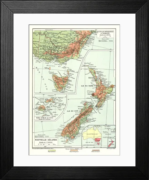 Framed Print : Australie Meridionale et Tasmanie. Iles Fidji ou Viti. Nouvelle- Zelande; Les Terres Du... 1914. Creator: Unknown Framed Print : Australie Meridionale et Tasmanie. Iles Fidji ou Viti. Nouvelle- Zelande; Les Terres Du... 1914. Creator: Unknown