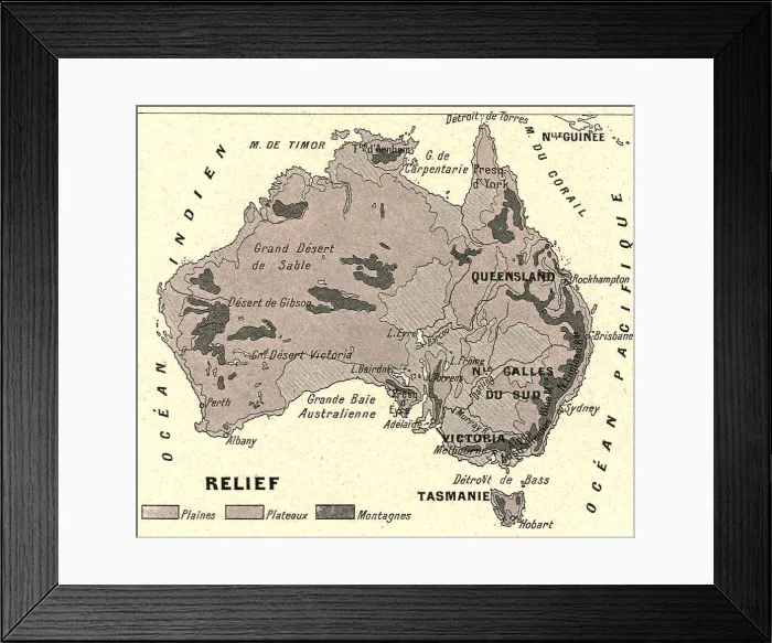 Framed Print : Australie Relief; Les Terres Du Pacifique, 1914. Creator: Unknown Framed Print : Australie Relief; Les Terres Du Pacifique, 1914. Creator: Unknown