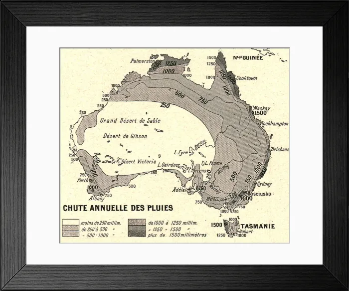 Framed Print : Australie Chute Annuelle des Pluies; Les Terres Du Pacifique, 1914. Creator: Unknown Framed Print : Australie Chute Annuelle des Pluies; Les Terres Du Pacifique, 1914. Creator: Unknown