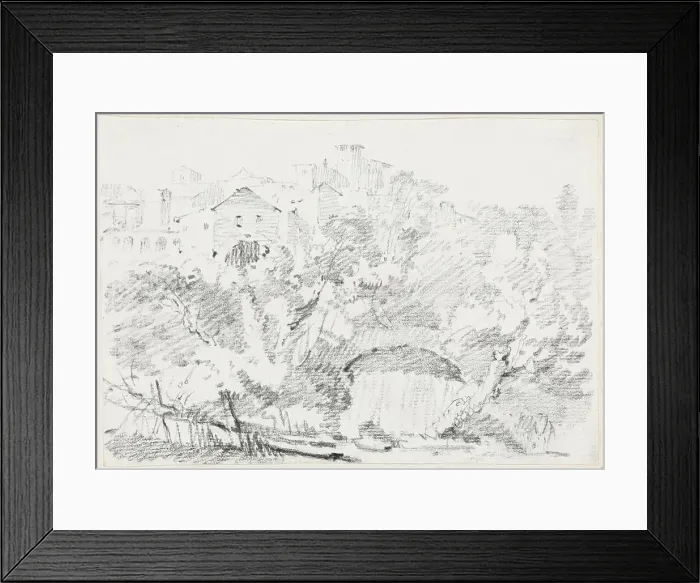 Framed Print : A Waterfall near a Hilltown in Italy, 1744 / 1750. Creator: Joseph-Marie Vien the Elder Framed Print : A Waterfall near a Hilltown in Italy, 1744 / 1750. Creator: Joseph-Marie Vien the Elder