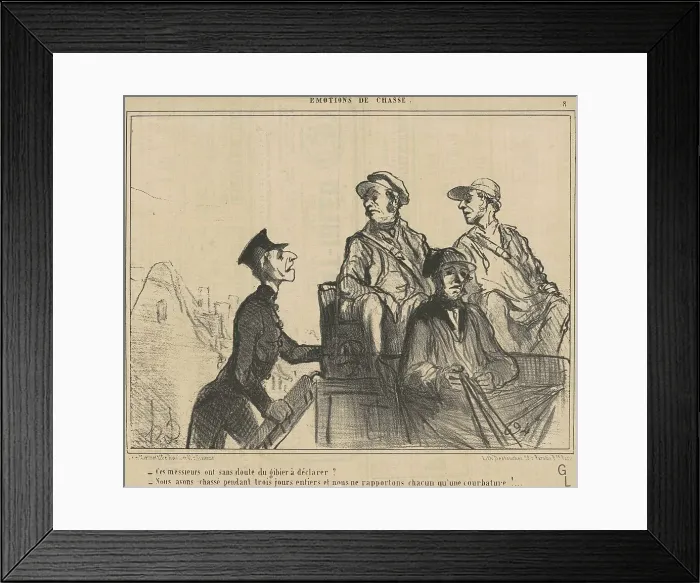 Framed Print : Ce messieurs ont... du gibier a déclarer?... 19th century. Creator: Honore Daumier Framed Print : Ce messieurs ont... du gibier a déclarer?... 19th century. Creator: Honore Daumier