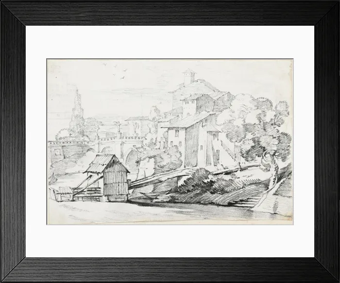 Framed Print : The Ponte Sant'Angelo and Houses on the East Bank of the Tiber, 1744 / 1750. Creator: Joseph-Marie Vien the Elder Framed Print : The Ponte Sant'Angelo and Houses on the East Bank of the Tiber, 1744 / 1750. Creator: Joseph-Marie Vien the Elder