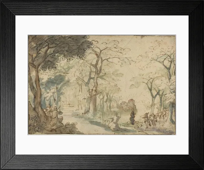 Framed Print : Landscape with Elisha Mocked, c. 1610. Creator: David Vinckboons