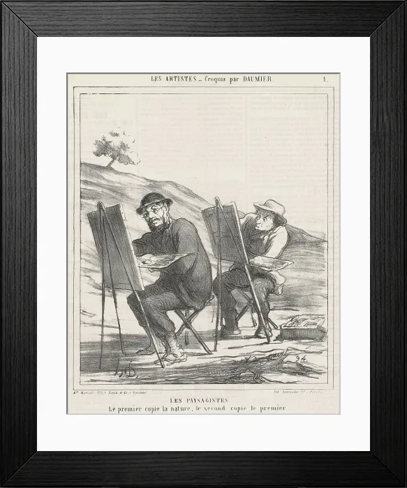 Framed Print : Les paysagistes. Le premier copie la nature, 19th century. Creator: Honore Daumier Framed Print : Les paysagistes. Le premier copie la nature, 19th century. Creator: Honore Daumier