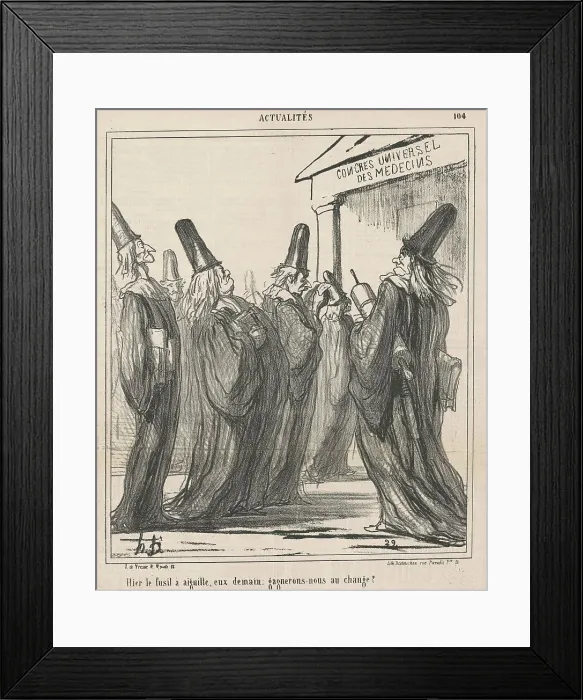 Framed Print : Hier le fusil a aiguille, eux demain... 19th century. Creator: Honore Daumier Framed Print : Hier le fusil a aiguille, eux demain... 19th century. Creator: Honore Daumier