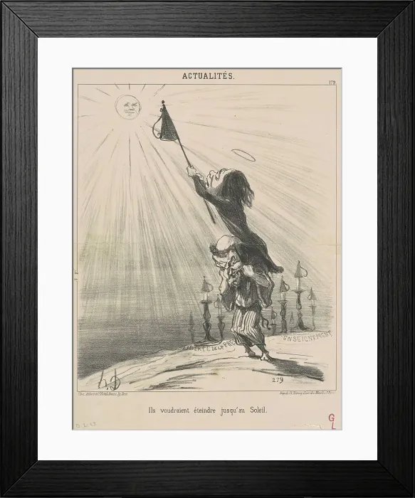 Framed Print : Ils voudraient éteindre jusqu'au soleil, 19th century. Creator: Honore Daumier Framed Print : Ils voudraient éteindre jusqu'au soleil, 19th century. Creator: Honore Daumier