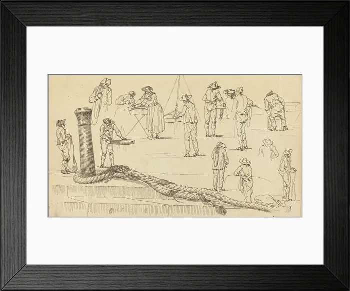 Framed Print : Quayside Figures and a Length of Rope Attached to a Bollard. Creator: Claude-Joseph Vernet Framed Print : Quayside Figures and a Length of Rope Attached to a Bollard. Creator: Claude-Joseph Vernet