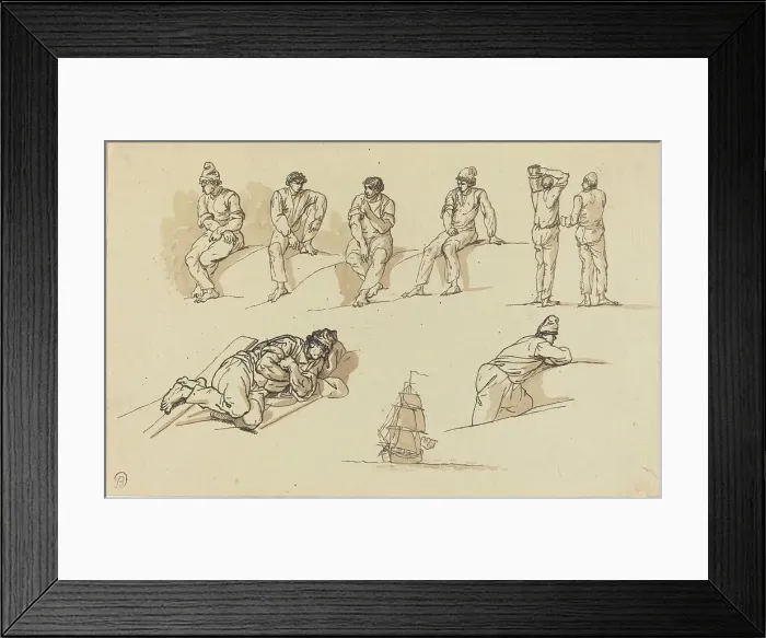 Framed Print : Eight Studies of Figures and a Ship at Sea. Creator: Claude-Joseph Vernet Framed Print : Eight Studies of Figures and a Ship at Sea. Creator: Claude-Joseph Vernet