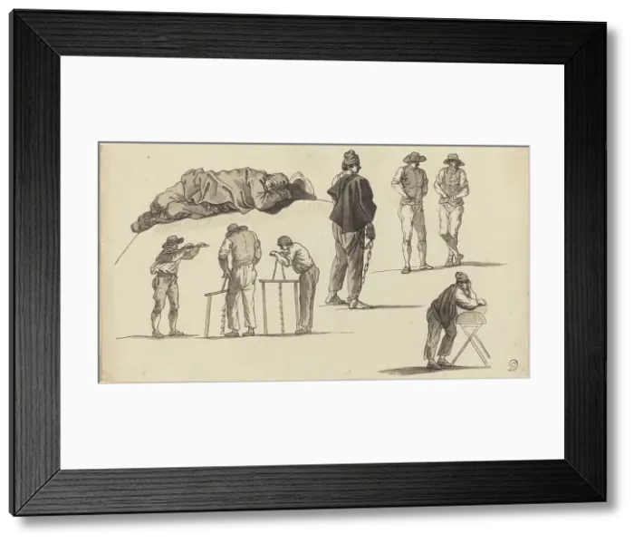 Framed Print : Figure Studies, Including One Man Sleeping on the Ground and Two Men Sawing. Creator: Claude-Joseph Vernet Framed Print : Figure Studies, Including One Man Sleeping on the Ground and Two Men Sawing. Creator: Claude-Joseph Vernet