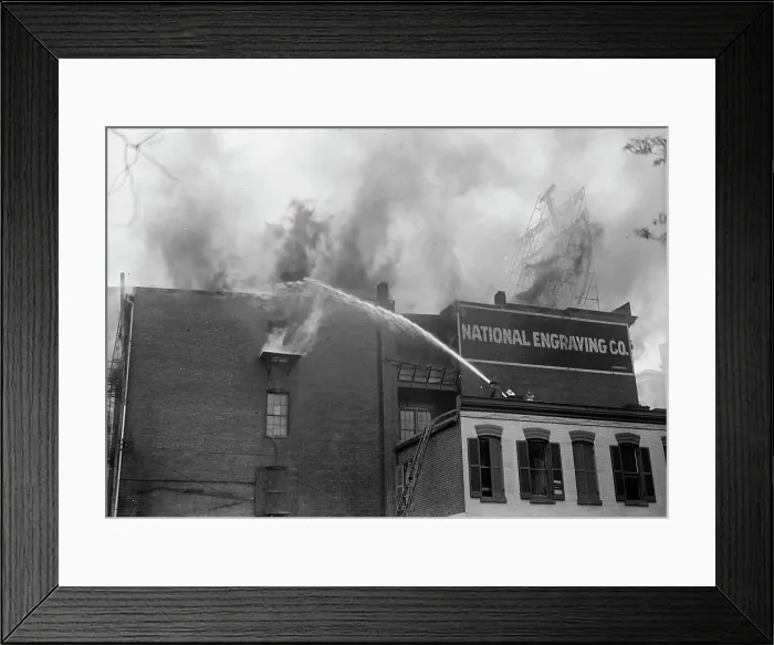 Framed Print : National Engraving Co. Washington, D.C. - Fire, 1917. Creator: Harris & Ewing. National Engraving Co. Washington, D.C. - Fire, 1917. Creator: Harris & Ewing Framed Print : National Engraving Co. Washington, D.C. - Fire, 1917. Creator: Harris & Ewing. National Engraving Co. Washington, D.C. - Fire, 1917. Creator: Harris & Ewing
