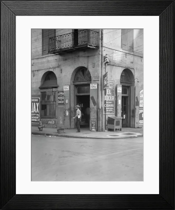Framed Print : Exterior of Court House Grocer, New Orleans, between 1920 and 1926. Creator: Arnold Genthe Framed Print : Exterior of Court House Grocer, New Orleans, between 1920 and 1926. Creator: Arnold Genthe