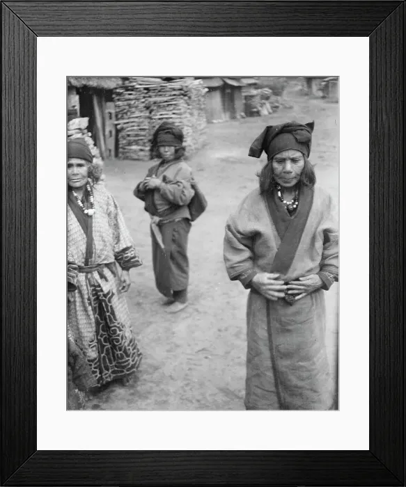 Framed Print : Three Ainu women outside in the village lane, 1908. Creator: Arnold Genthe Framed Print : Three Ainu women outside in the village lane, 1908. Creator: Arnold Genthe