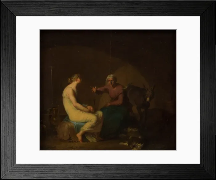 Framed Print : The robber gang's housekeeper comforts the young girl by telling the myth of Cupid... 1808. Creator: Nicolai Abraham Abildgaard Framed Print : The robber gang's housekeeper comforts the young girl by telling the myth of Cupid... 1808. Creator: Nicolai Abraham Abildgaard