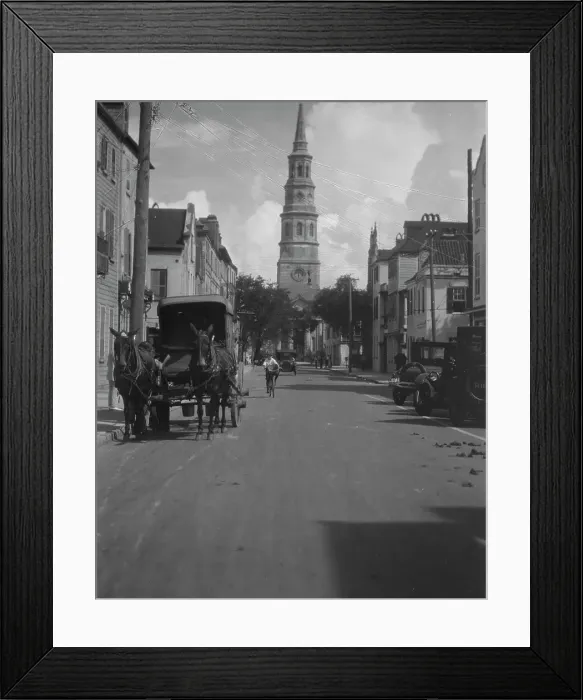 Framed Print : [View looking north down Church Street] to St. Philip's Church, Charleston, South Ca... c1920-1926. Creator: Arnold Genthe