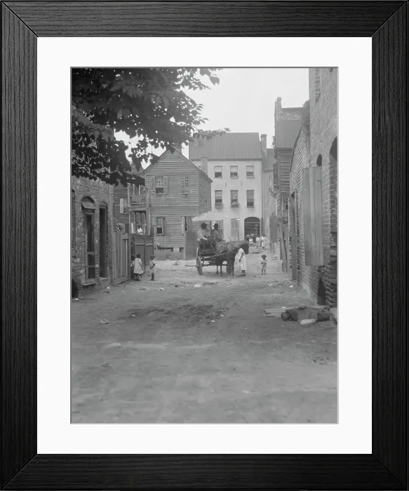 Framed Print : Street scene - looking north on Bedons Alley to Elliott Street; with horse and wagon... c1920-1926. Creator: Arnold Genthe