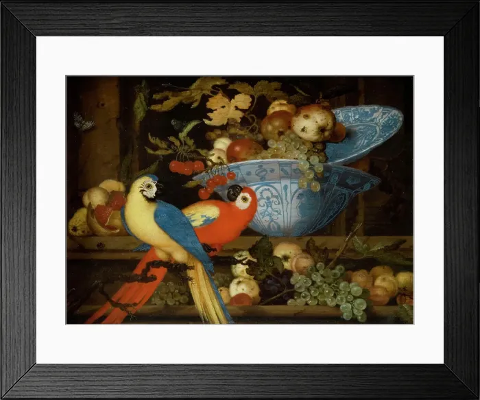 Framed Print : Fruit Still Life with Two Parrots, 1623. Creator: Balthasar van der Ast Framed Print : Fruit Still Life with Two Parrots, 1623. Creator: Balthasar van der Ast