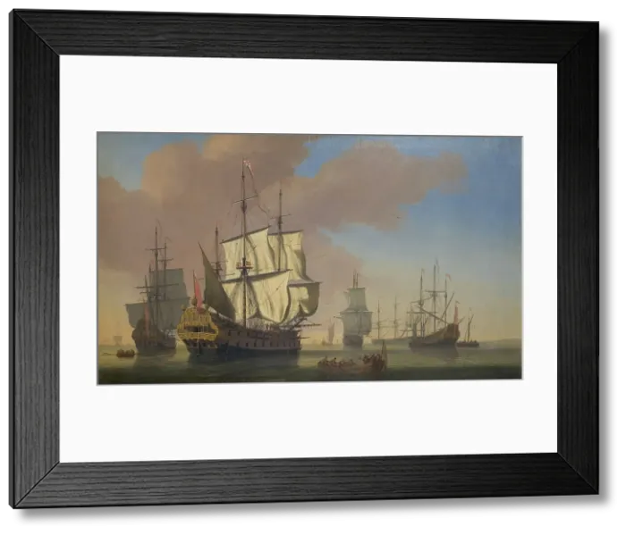 Framed Print : English Warships in a Roadstead in Calm Weather, 1677. Creator: Jan Karel Donatus van Beecq Framed Print : English Warships in a Roadstead in Calm Weather, 1677. Creator: Jan Karel Donatus van Beecq
